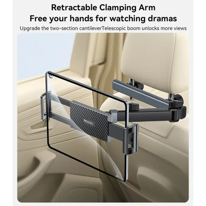 Yesido 360 Rotating Extra Wide Clamping Arm Long Hip Headrest Car Phone Holder